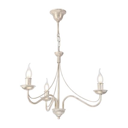 Lustre suspenso por corrente ANTON 3xE14/60W/230V branco com pátina
