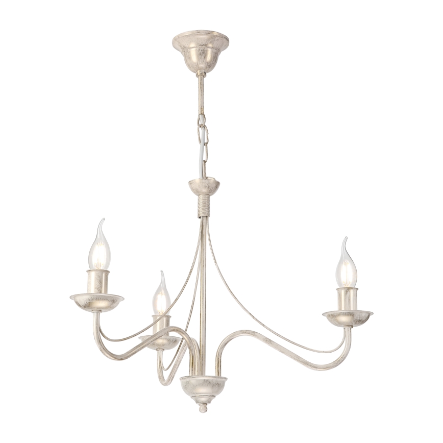 Lustre suspenso por corrente ANTON 3xE14/60W/230V branco com pátina