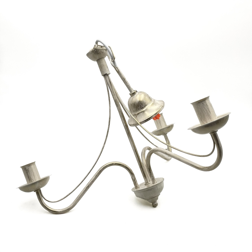 Lustre suspenso por corrente ANTON 3xE14/60W/230V branco com pátina