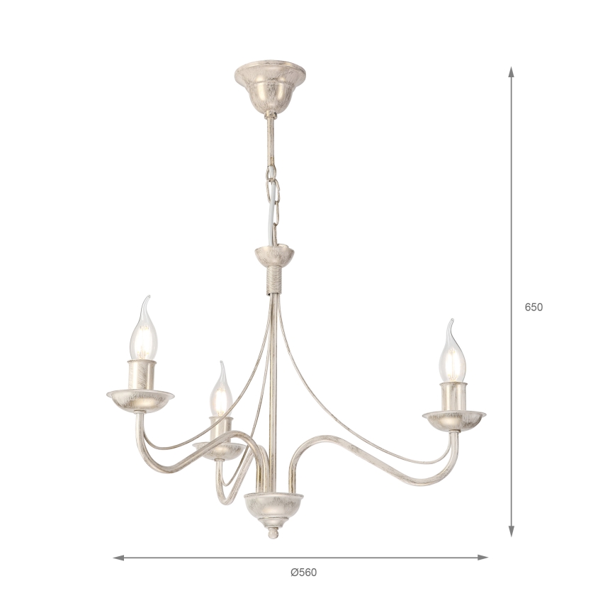 Lustre suspenso por corrente ANTON 3xE14/60W/230V branco com pátina