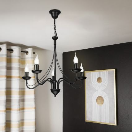 Lustre suspenso por corrente ANTON 5xE14/15W/230V preto