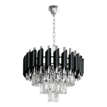 Lustre suspenso por corrente CRISTAL 5xE14/10W/230V Ø 38 cm preto/cromado mate