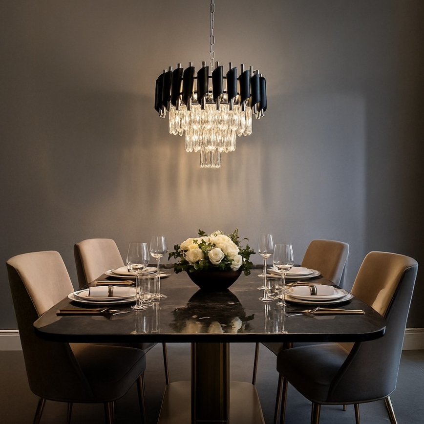 Lustre suspenso por corrente CRISTAL 5xE14/10W/230V Ø 38 cm preto/cromado mate
