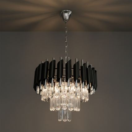 Lustre suspenso por corrente CRISTAL 5xE14/10W/230V Ø 38 cm preto/cromado mate