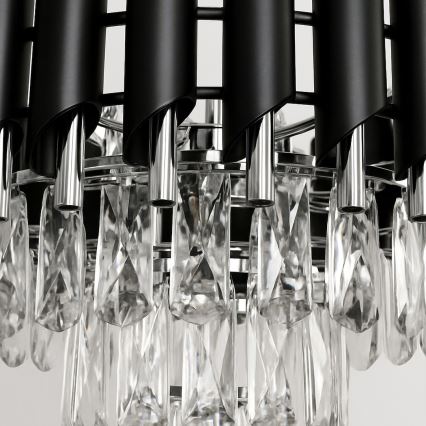 Lustre suspenso por corrente CRISTAL 5xE14/10W/230V Ø 38 cm preto/cromado mate