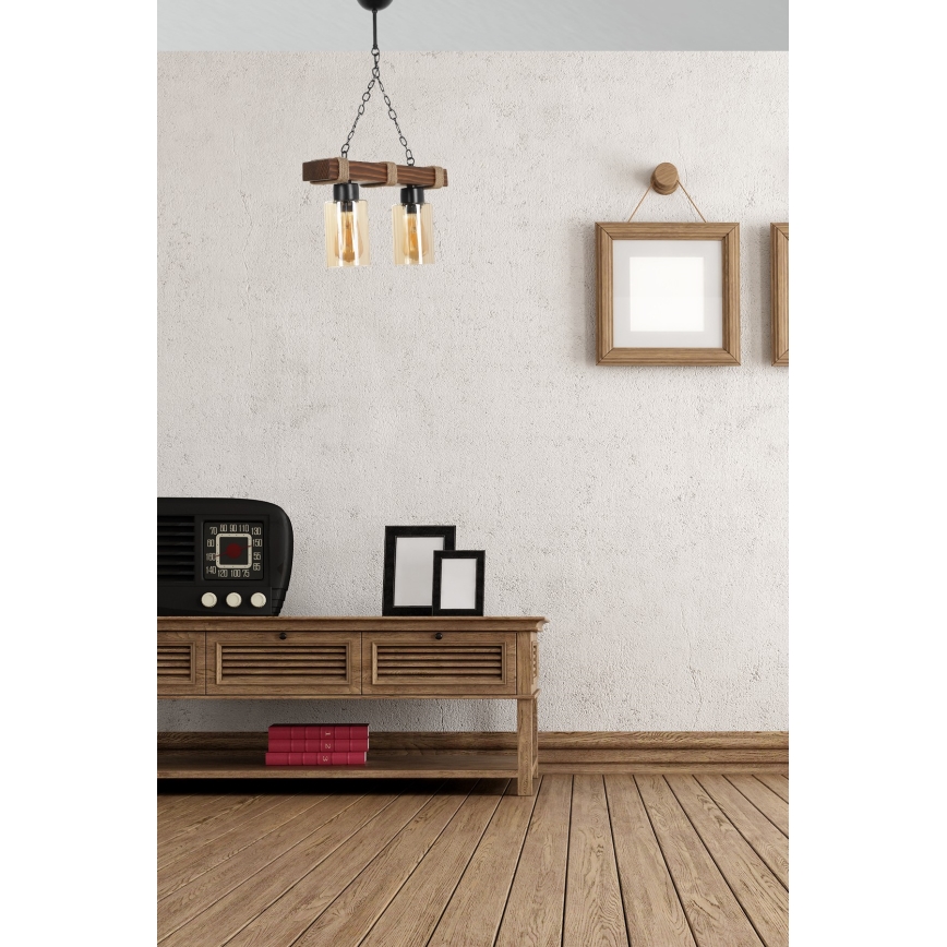 Lustre suspenso por corrente JASMIN 2xE27/40W/230V castanho/bege