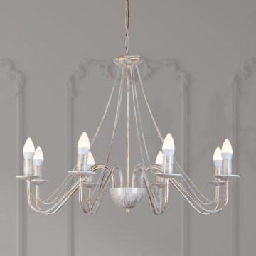 Lustre suspenso por corrente MALBO 8xE14/10W/230V branco/dourado/pátina