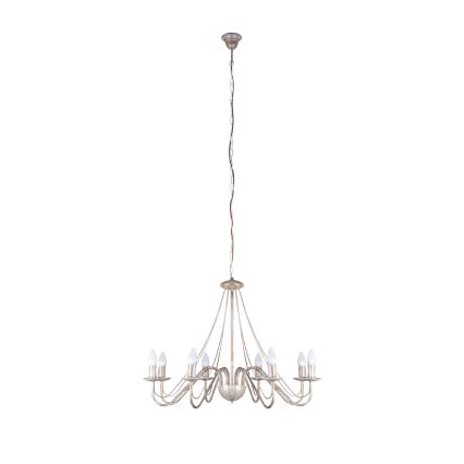 Lustre suspenso por corrente MALBO 8xE14/10W/230V branco/dourado/pátina
