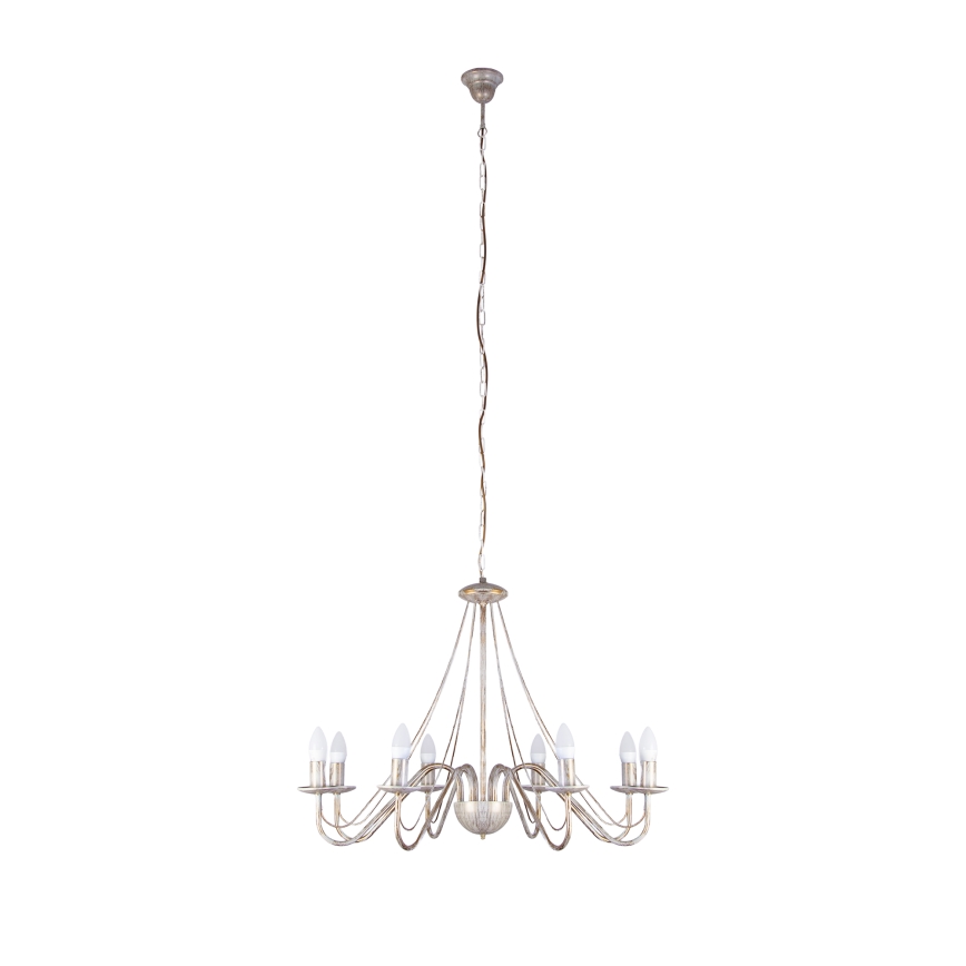 Lustre suspenso por corrente MALBO 8xE14/10W/230V branco/dourado/pátina