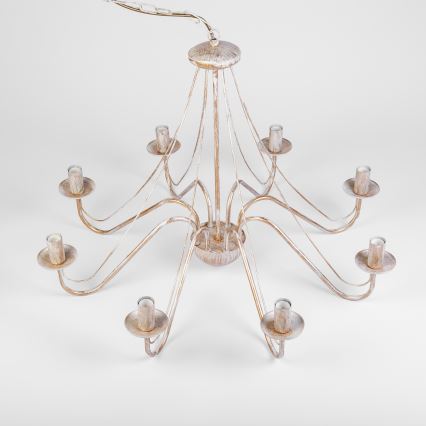 Lustre suspenso por corrente MALBO 8xE14/10W/230V branco/dourado/pátina