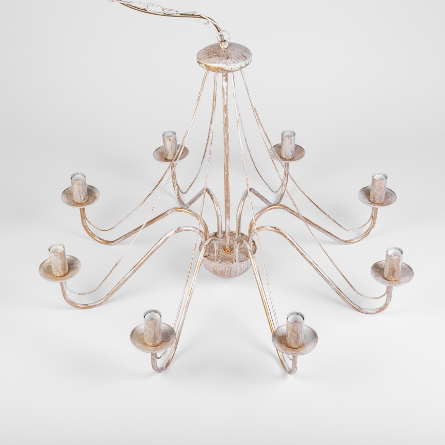 Lustre suspenso por corrente MALBO 8xE14/10W/230V branco/dourado/pátina