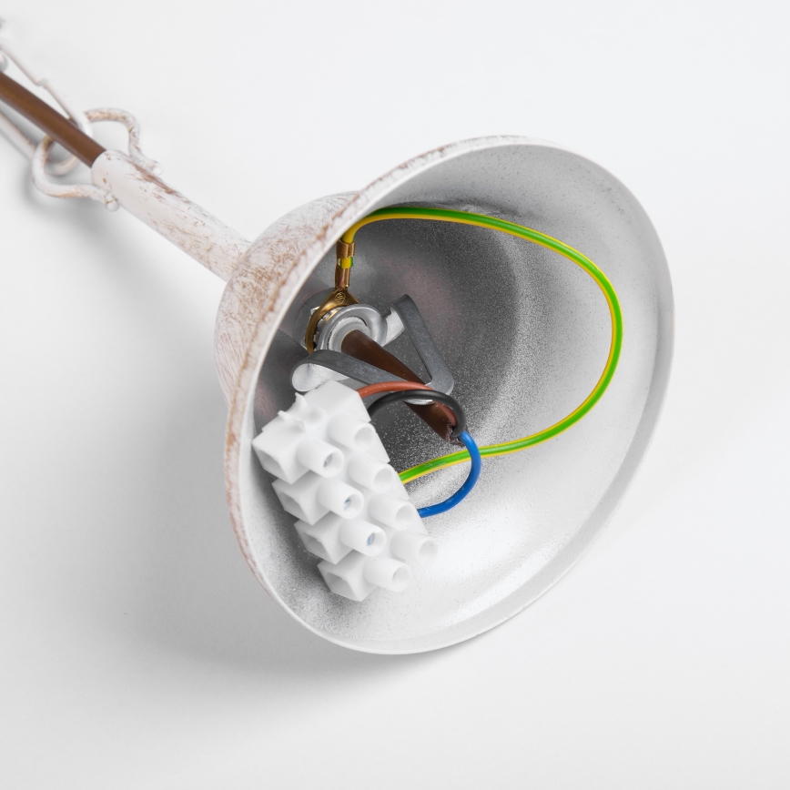 Lustre suspenso por corrente MALBO 8xE14/10W/230V branco/dourado/pátina