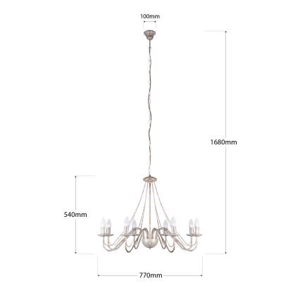 Lustre suspenso por corrente MALBO 8xE14/10W/230V branco/dourado/pátina