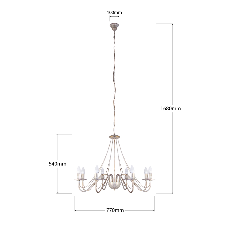 Lustre suspenso por corrente MALBO 8xE14/10W/230V branco/dourado/pátina