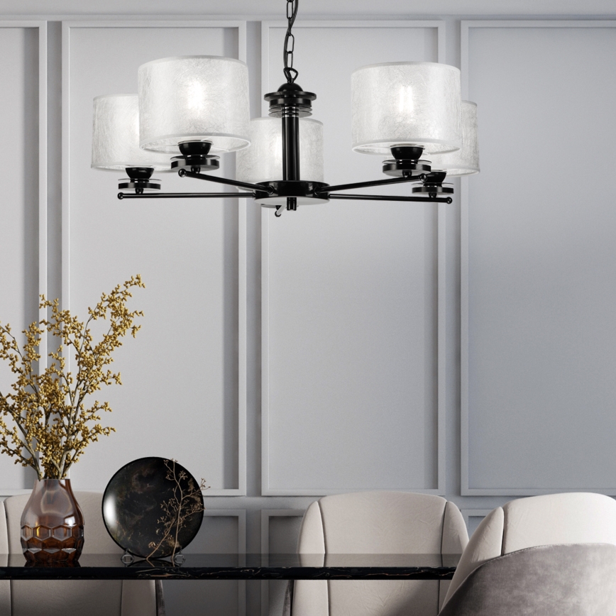 Lustre suspenso por corrente ROSA 5xE27/60W/230V preto/cinzento