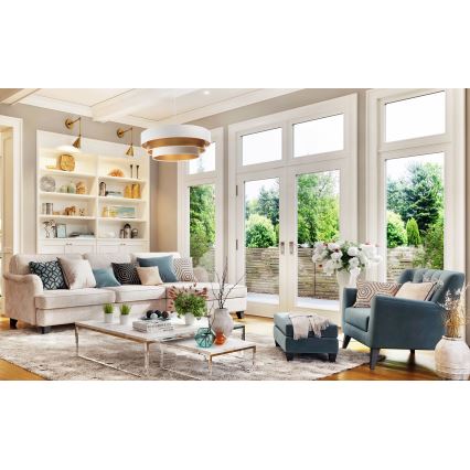 Candeeiro de teto suspenso TRINITI 1xE27/60W/230V branco/dourado