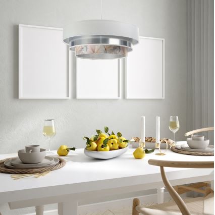 Candeeiro de teto suspenso TRINITI 1xE27/60W/230V branco/cromado brilhante