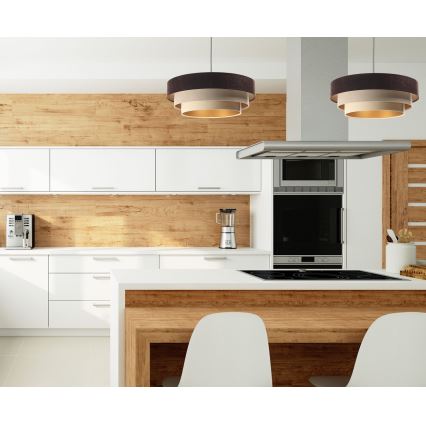 Candeeiro de teto suspenso TRINITI 1xE27/60W/230V castanho/bege/dourado