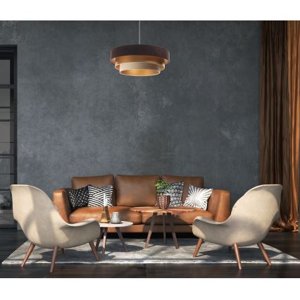 Candeeiro de teto suspenso TRINITI 1xE27/60W/230V castanho/dourado/bege