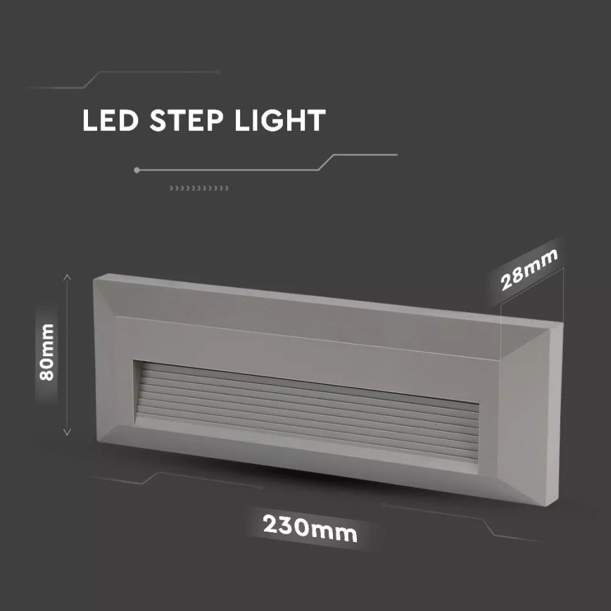 Luz de escadas LED LED/3W/100-240V 4000K IP65 cinzento