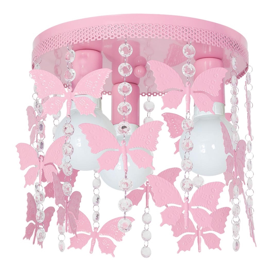 Luz de teto de criança ELZA butterflies 3xE27/60W/230V rosa