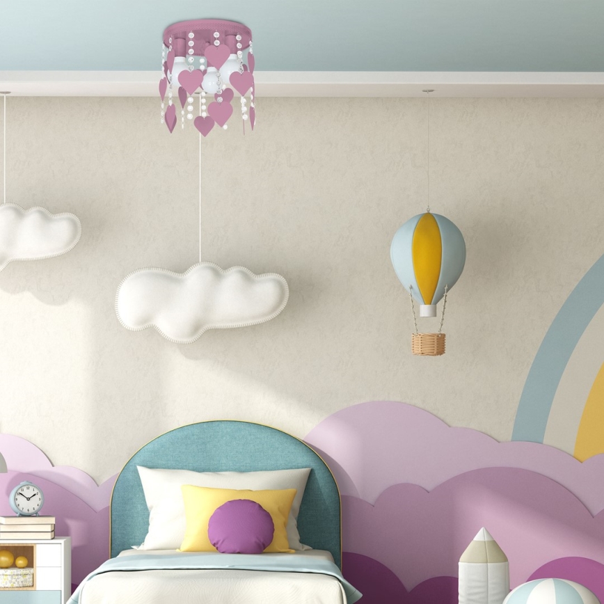 Luz de teto de criança ELZA hearts 3xE27/60W/230V rosa