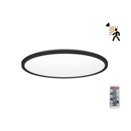 Luminária LED para casa de banho com sensor de movimento e crepúsculo NIVERA LED/24W/230V IP54 3000/4000/6000K diâmetro 30 cm preta + comando à distância