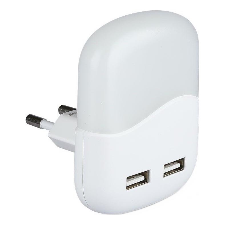 Luz LED noturna com sensor de anoitecer 2xUSB LED/0,45W/230V 3000K