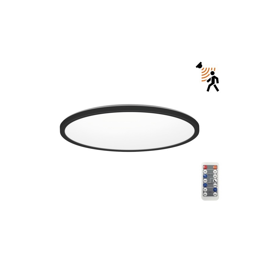 Luminária LED para casa de banho com sensor de movimento e crepúsculo NIVERA LED/18W/230V IP54 3000/4000/6000K diâmetro 30 cm preta + comando à distância