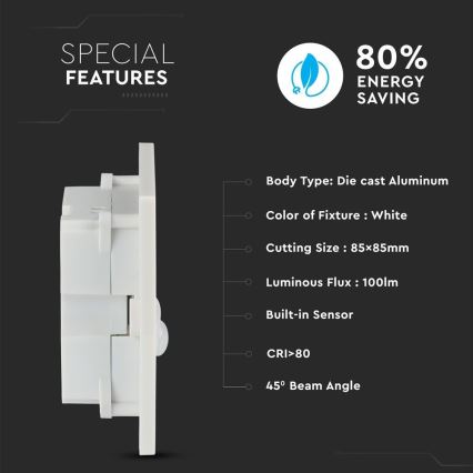 Luminária LED para escadas com sensor de movimento LED/3W/230V 4000K branco