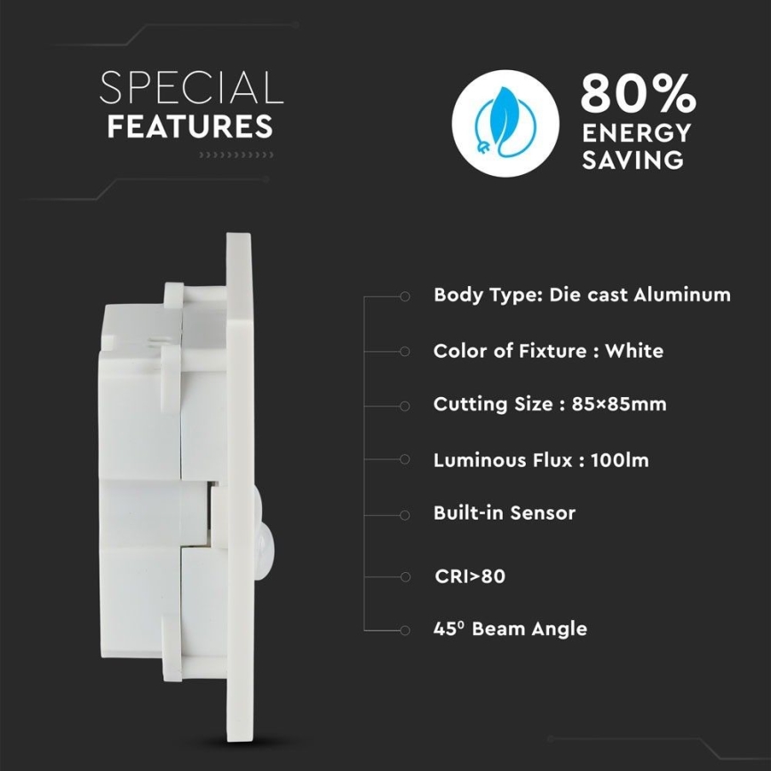 Luminária LED para escadas com sensor de movimento LED/3W/230V 4000K branco