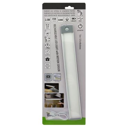 Iluminação LED recarregável para móveis com sensor LED/2,5W/5V USB 800 mAh 4200K 32,5 cm