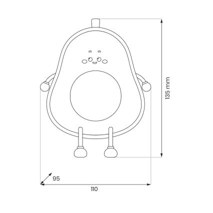 Luz noturna infantil tátil recarregável e regulável AVOCADO LED/1W/5V 1200 mAh