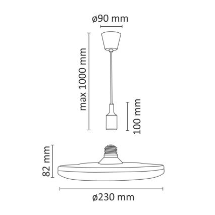 Luz pendente LED KIKI 1xE27/15W/230V preto antigo