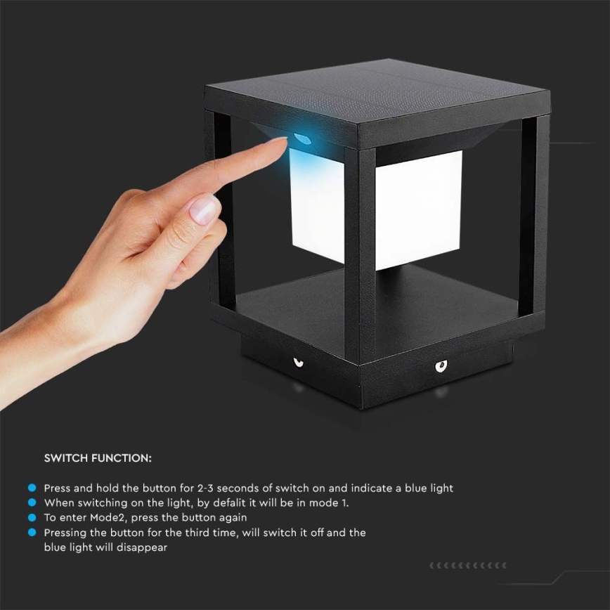 Luz Solar LED com sensor LED/2W/5,5V 3000K IP65 2600 mAh preto