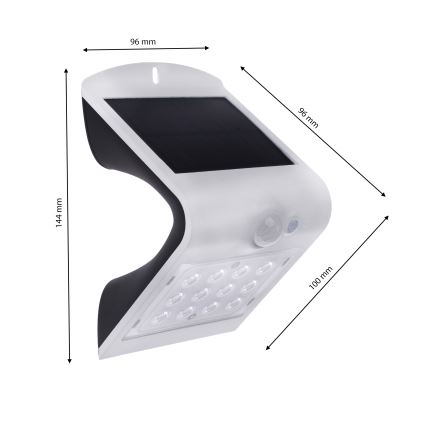Luz Solar LED com sensor de movimento e crepúsculo LED/1,5W/1200 mAh 3,7V IP65
