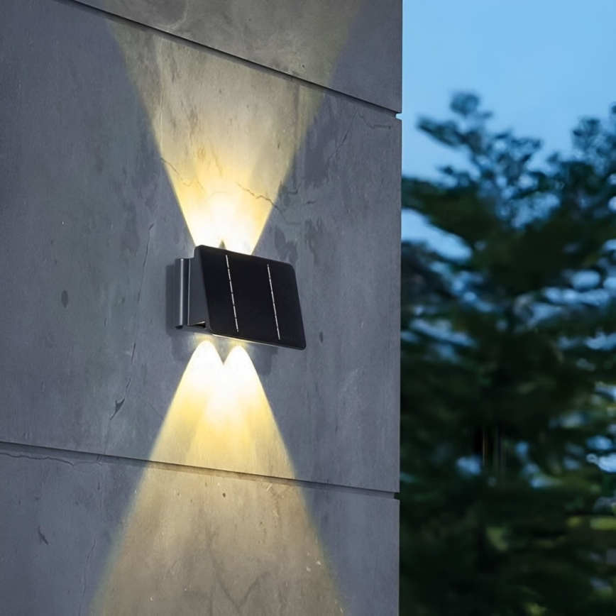 Luminária de parede solar LED 4xLED/1,5W/3,7V 1500 mAh IP54 preta