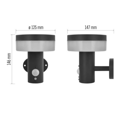 Luminária de parede solar LED com sensor LED/2W/3,7V 1200 mAh IP44