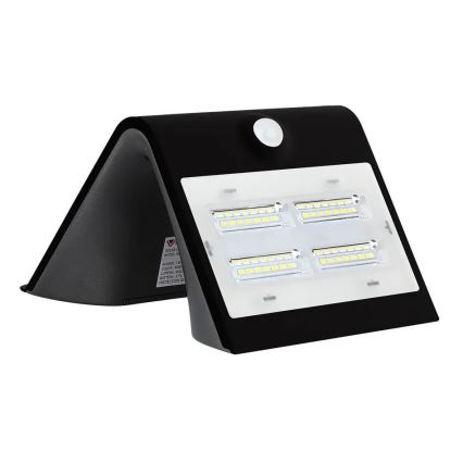 Luminária de parede solar LED com sensor LED/3W/3,7V 3000/4000K IP65 2000 mAh preta