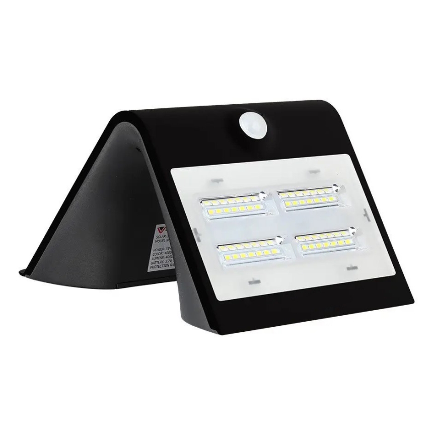 Luminária de parede solar LED com sensor LED/3W/3,7V 3000/4000K IP65 2000 mAh preta