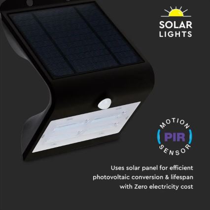 Luminária de parede solar LED com sensor LED/3W/3,7V 3000/4000K IP65 2000 mAh preta