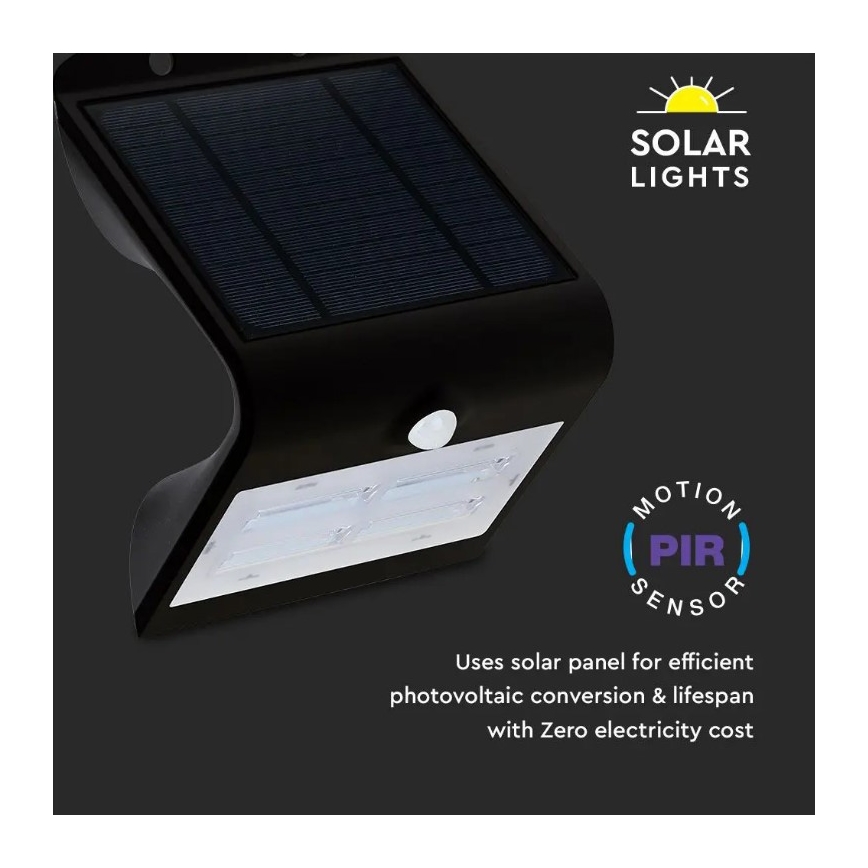 Luminária de parede solar LED com sensor LED/3W/3,7V 3000/4000K IP65 2000 mAh preta