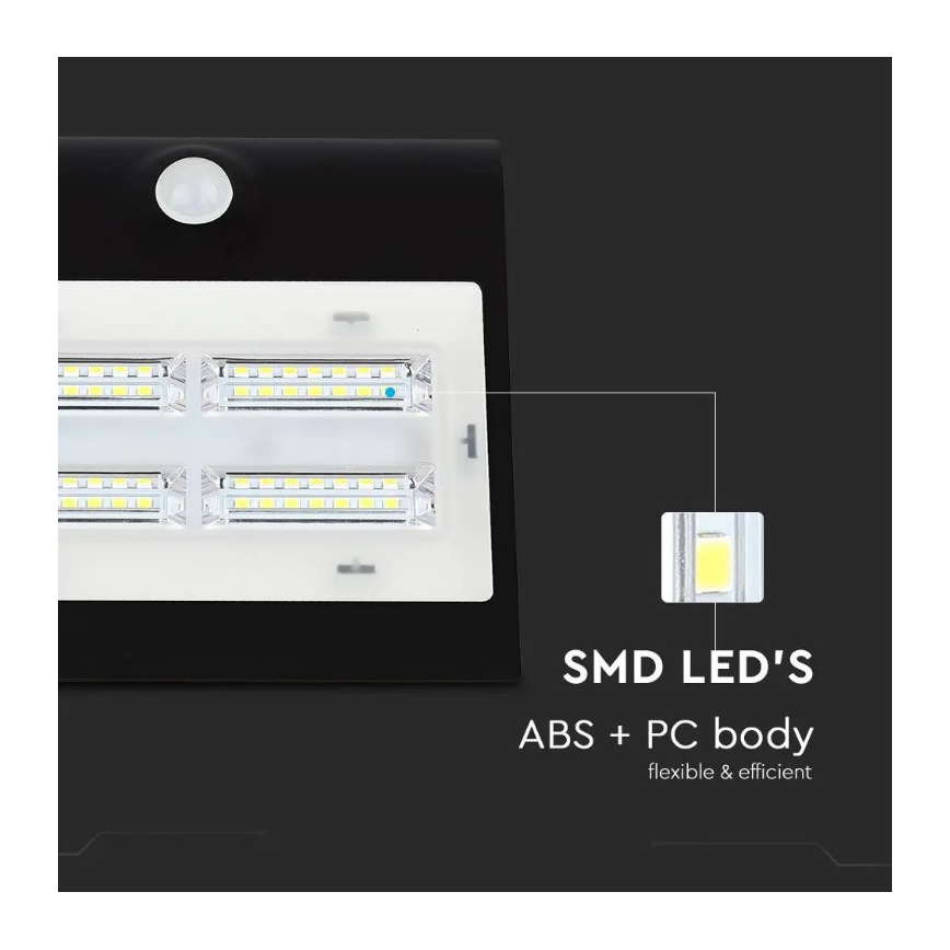 Luminária de parede solar LED com sensor LED/3W/3,7V 3000/4000K IP65 2000 mAh preta