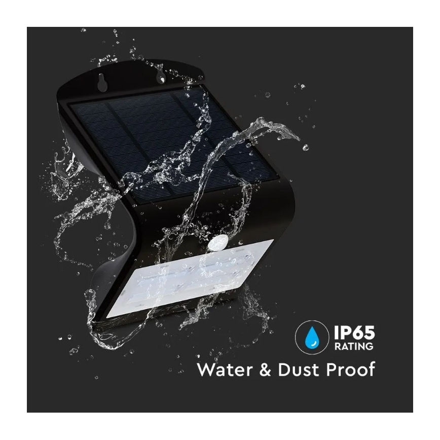 Luminária de parede solar LED com sensor LED/3W/3,7V 3000/4000K IP65 2000 mAh preta