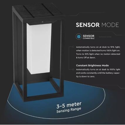Luminária de parede solar LED com sensor CHIP SAMSUNG LED/2W/3,7V IP65 2600 mAh