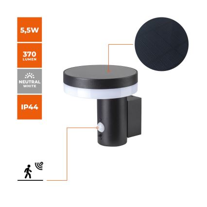 Luminária de parede solar LED com sensor SOLARIS3 LED/5,5W/3,7V 4000K IP44 2600 mAh