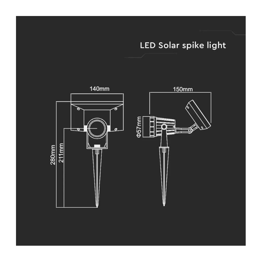 Luz Solar LED SPIKE LED/2W/5,5V IP65 6400K 1200 mAh