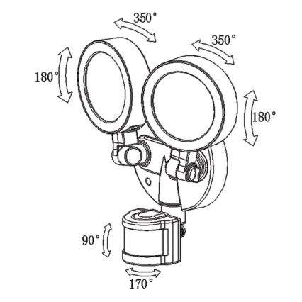 Luz superior Tarraco C PIR - Holofote LED com sensor TARRACO 2xLED/20W/230V IP65