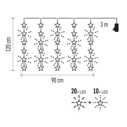 Luzes LED de Natal para exterior 30xLED/3,9m IP44 estrelas