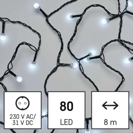 Luzes LED de Natal para exterior 80 LEDs/8 funções 13 m branco frio IP44